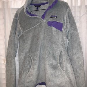 PATAGONIA GRAY PURPLE SNAP T FLEECE PULLOVER L